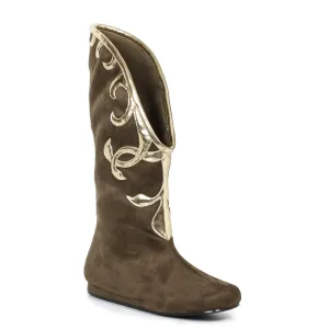 103-ALBA Flat Microfiber Boot with Gold Trim