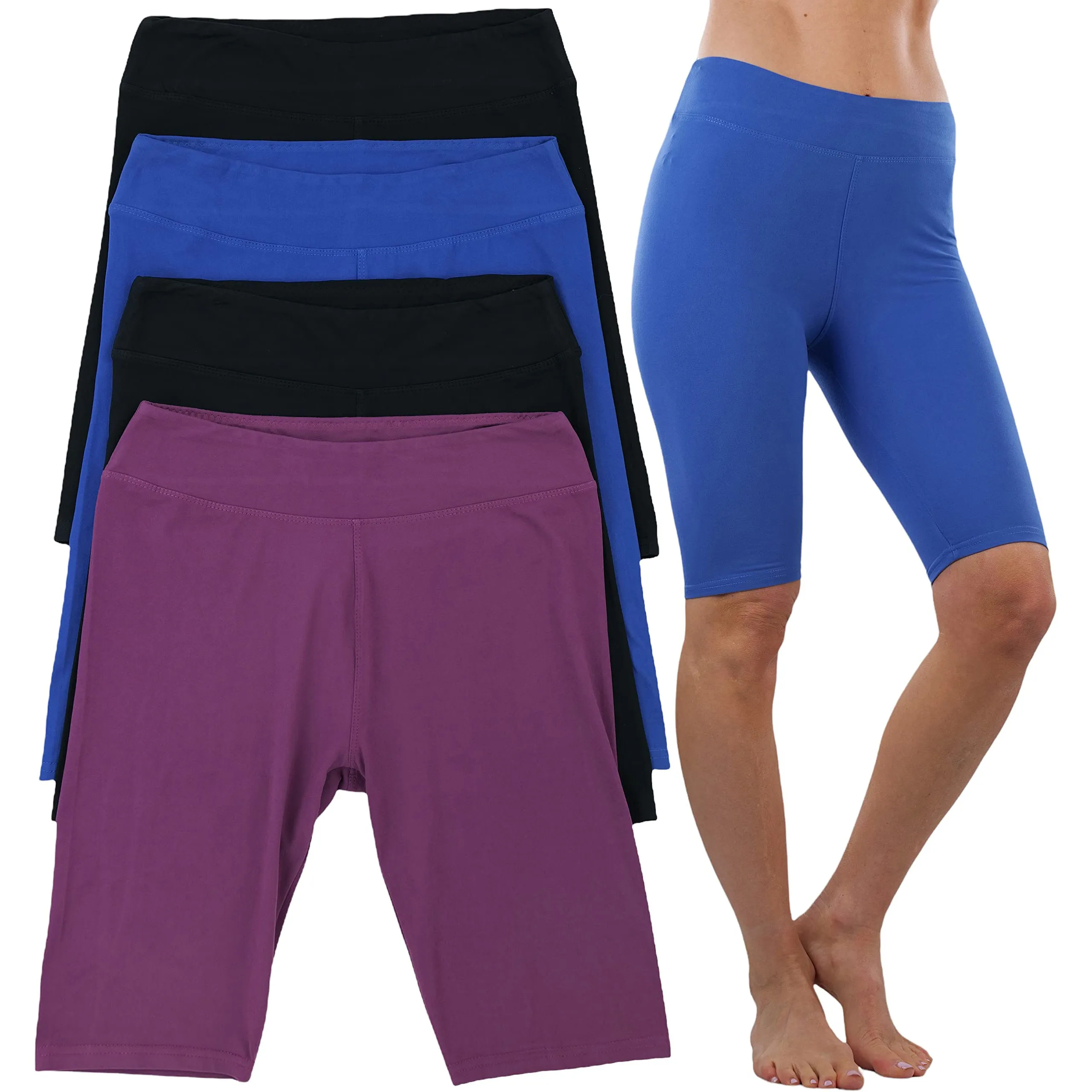 4-Pack: ToBeInStyle Women's Knee Length High Waisted Stretchy Microfiber Leggings