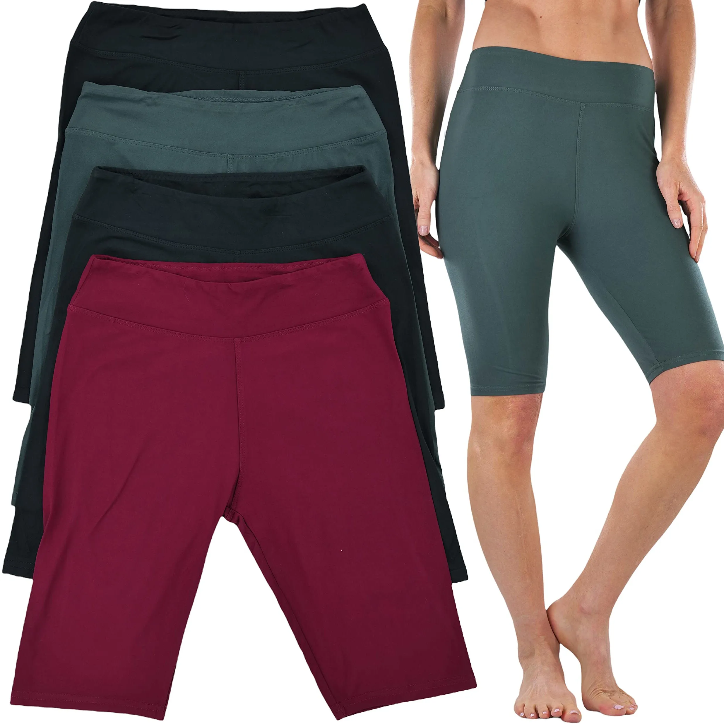 4-Pack: ToBeInStyle Women's Knee Length High Waisted Stretchy Microfiber Leggings
