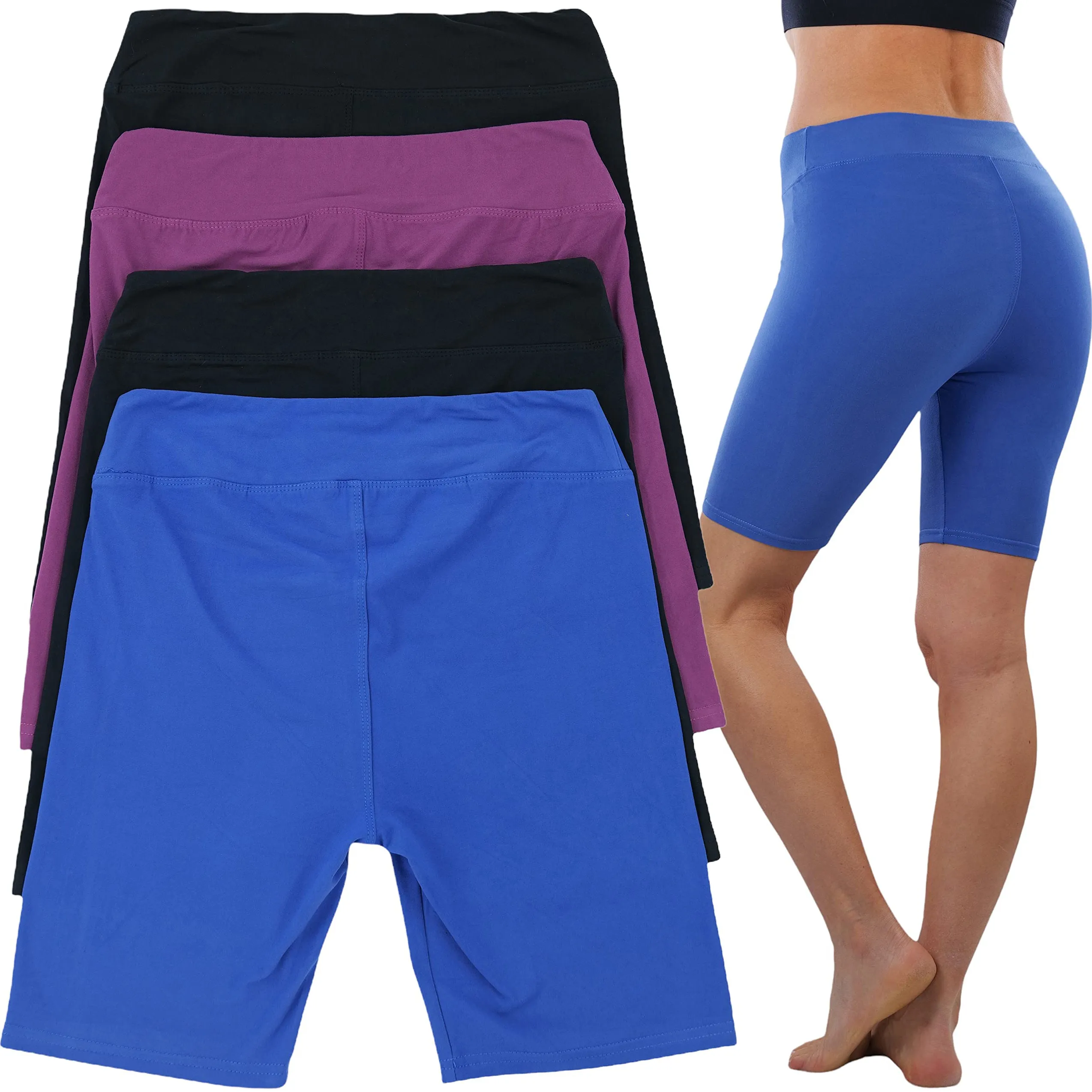 4-Pack: ToBeInStyle Women's Mid Thigh Length High Waisted Stretchy Microfiber Leggings