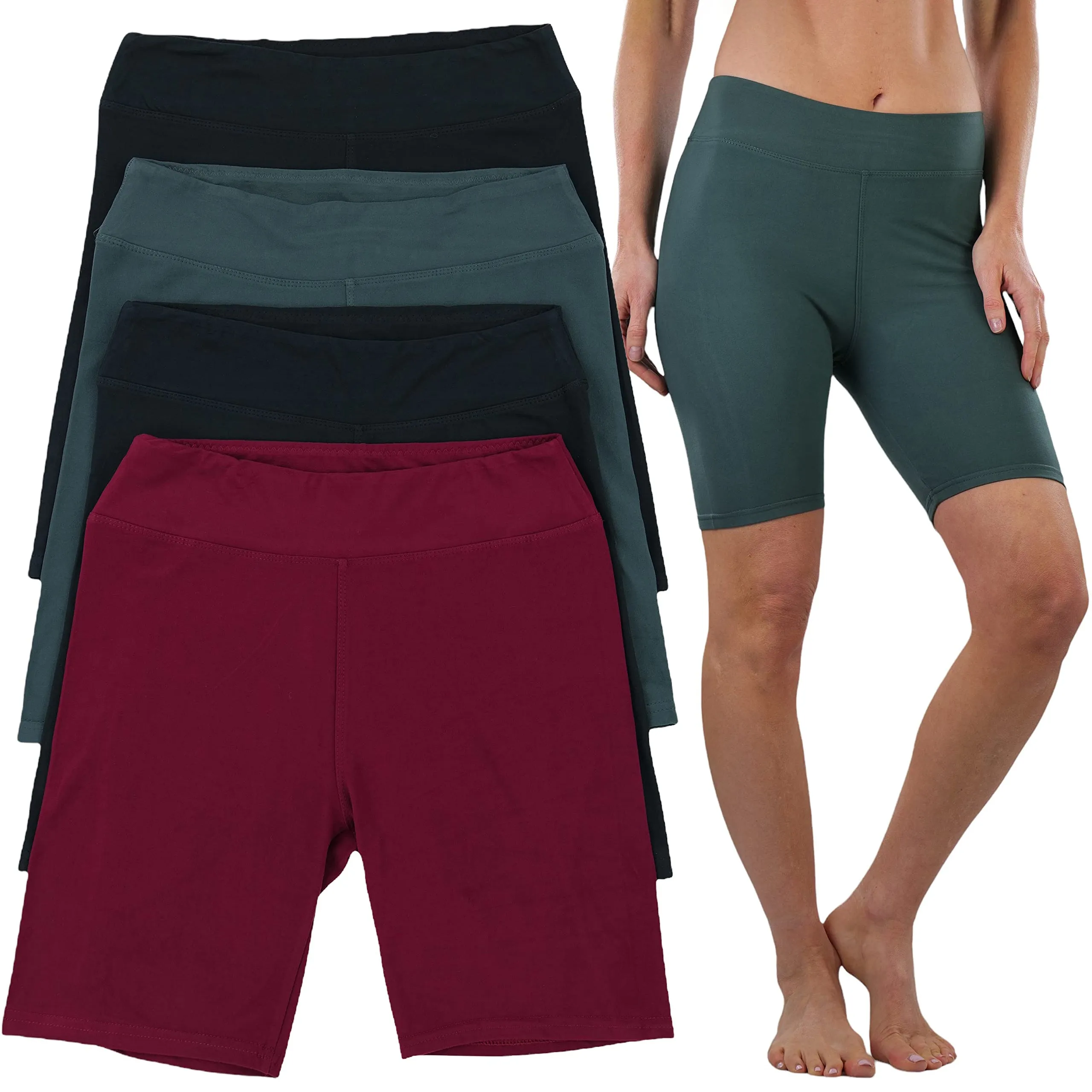 4-Pack: ToBeInStyle Women's Mid Thigh Length High Waisted Stretchy Microfiber Leggings
