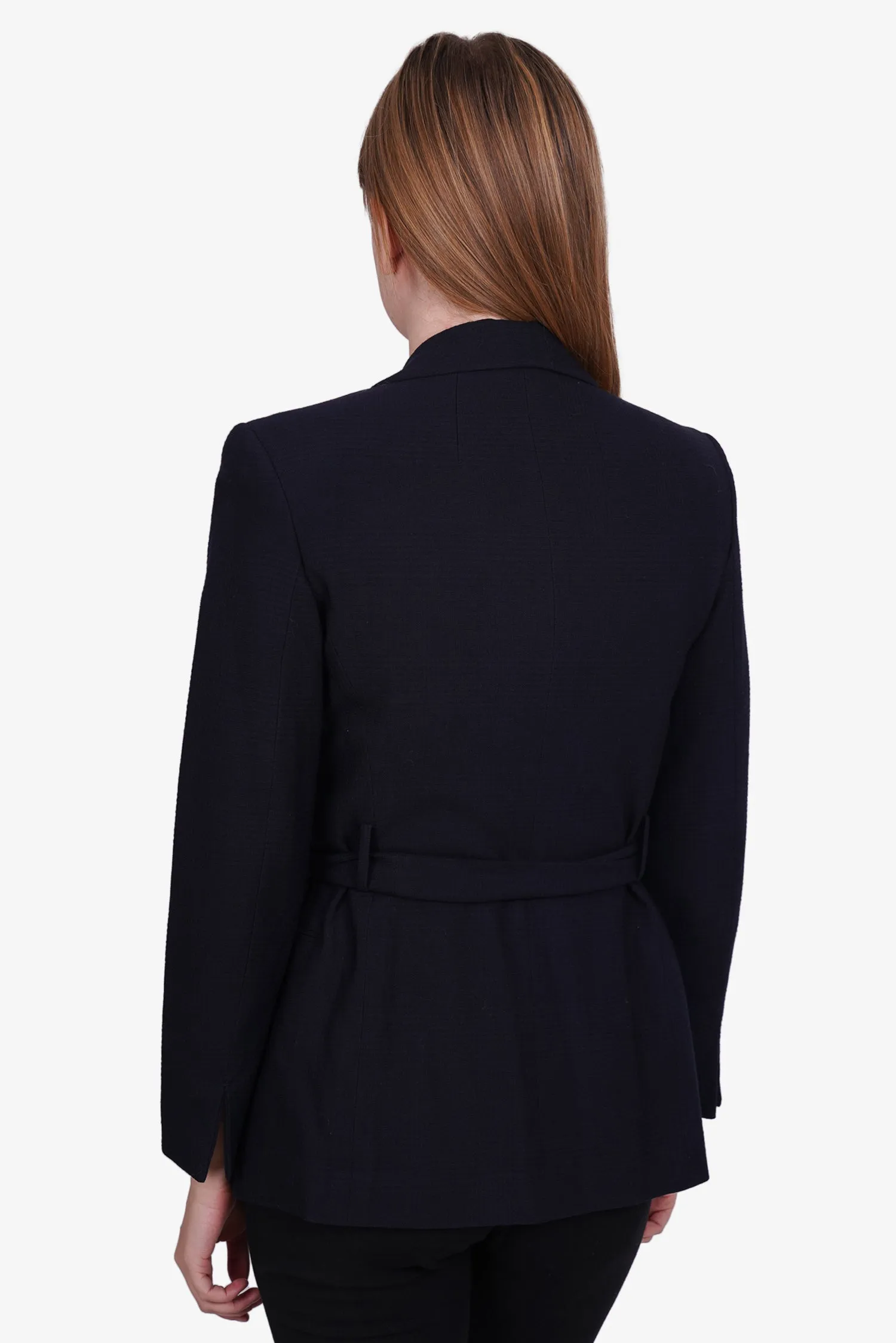 Akris Black Wool Double Breasted Belted Blazer Size M