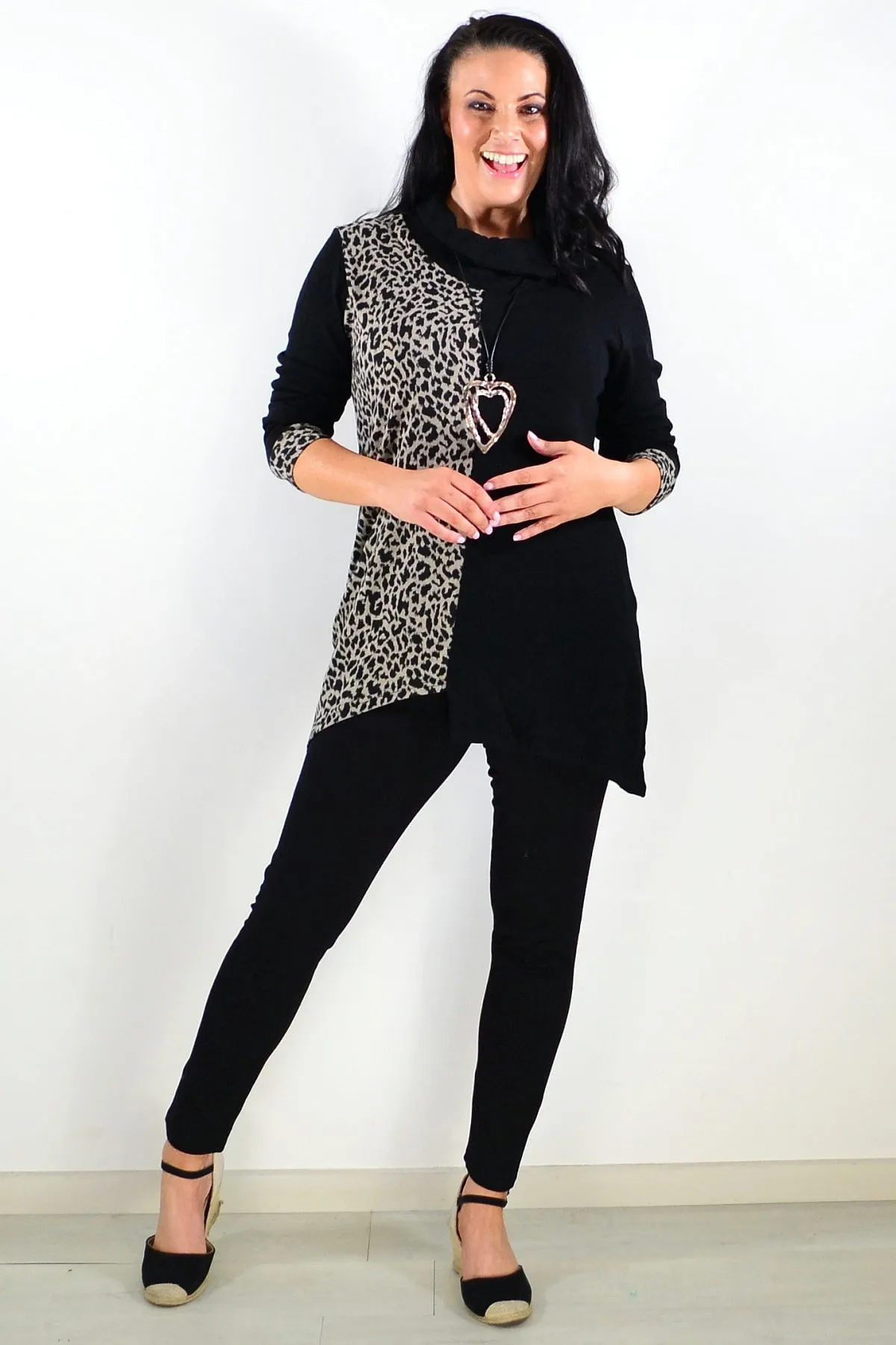 Beige Leopard Cuff Tunic Top