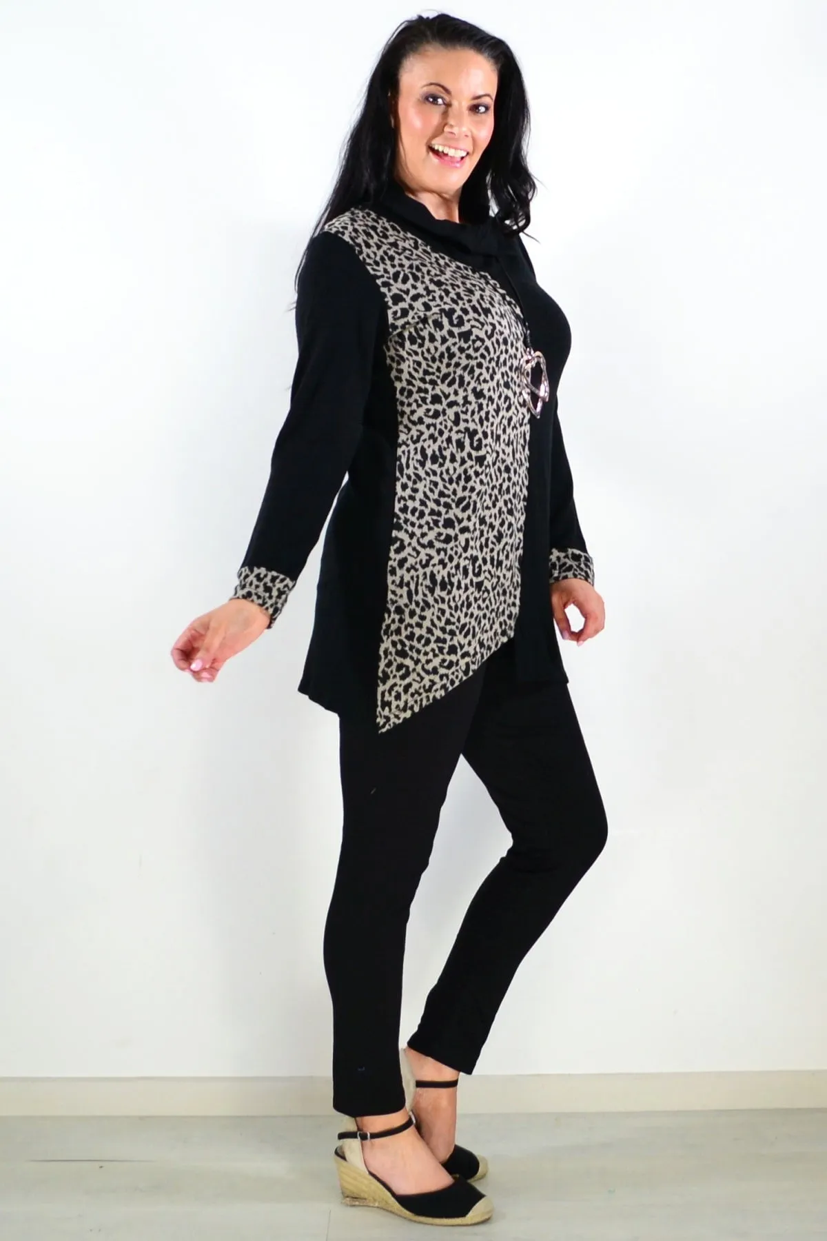 Beige Leopard Cuff Tunic Top