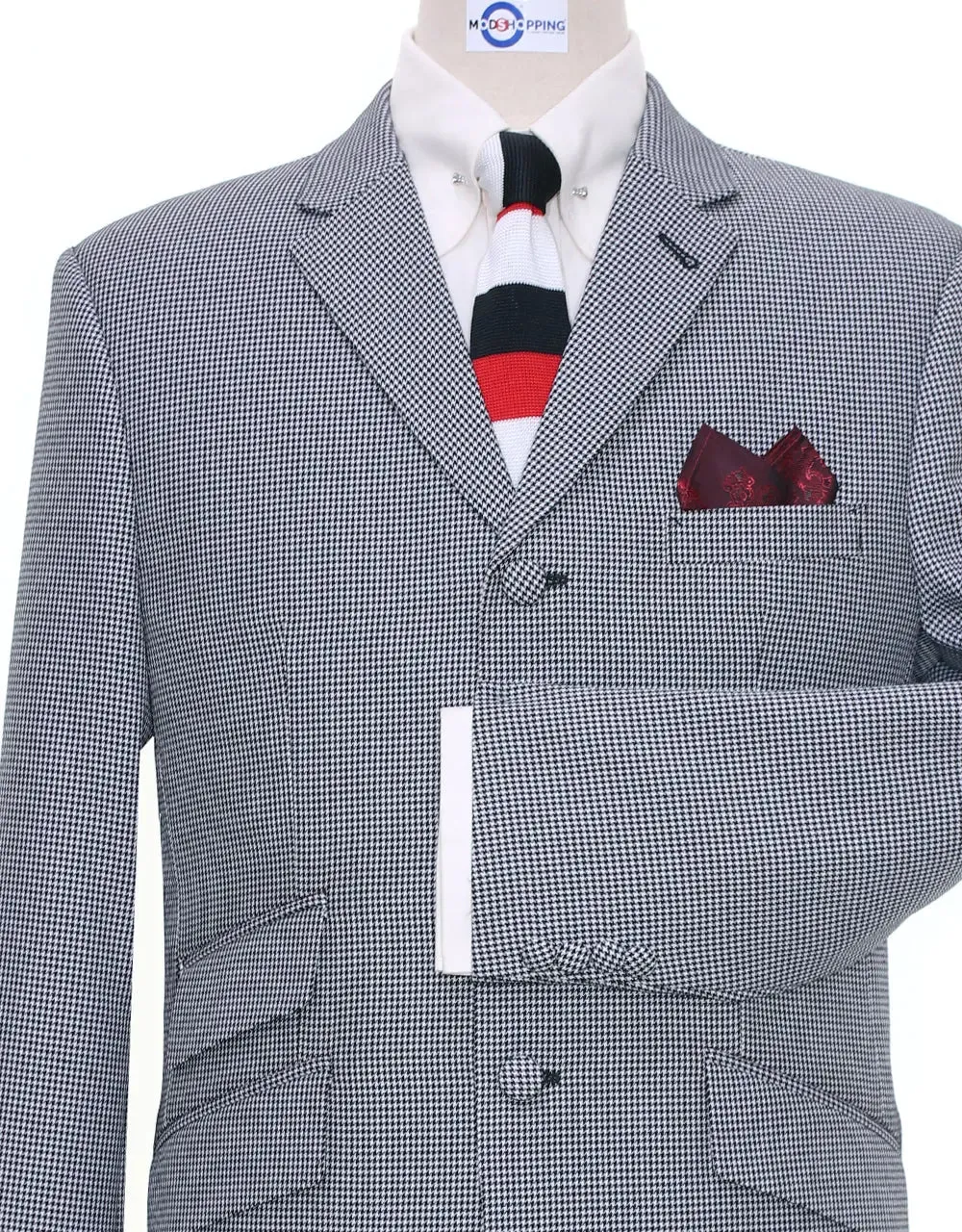 Black And White Small Houndstooth Blazer Jacket