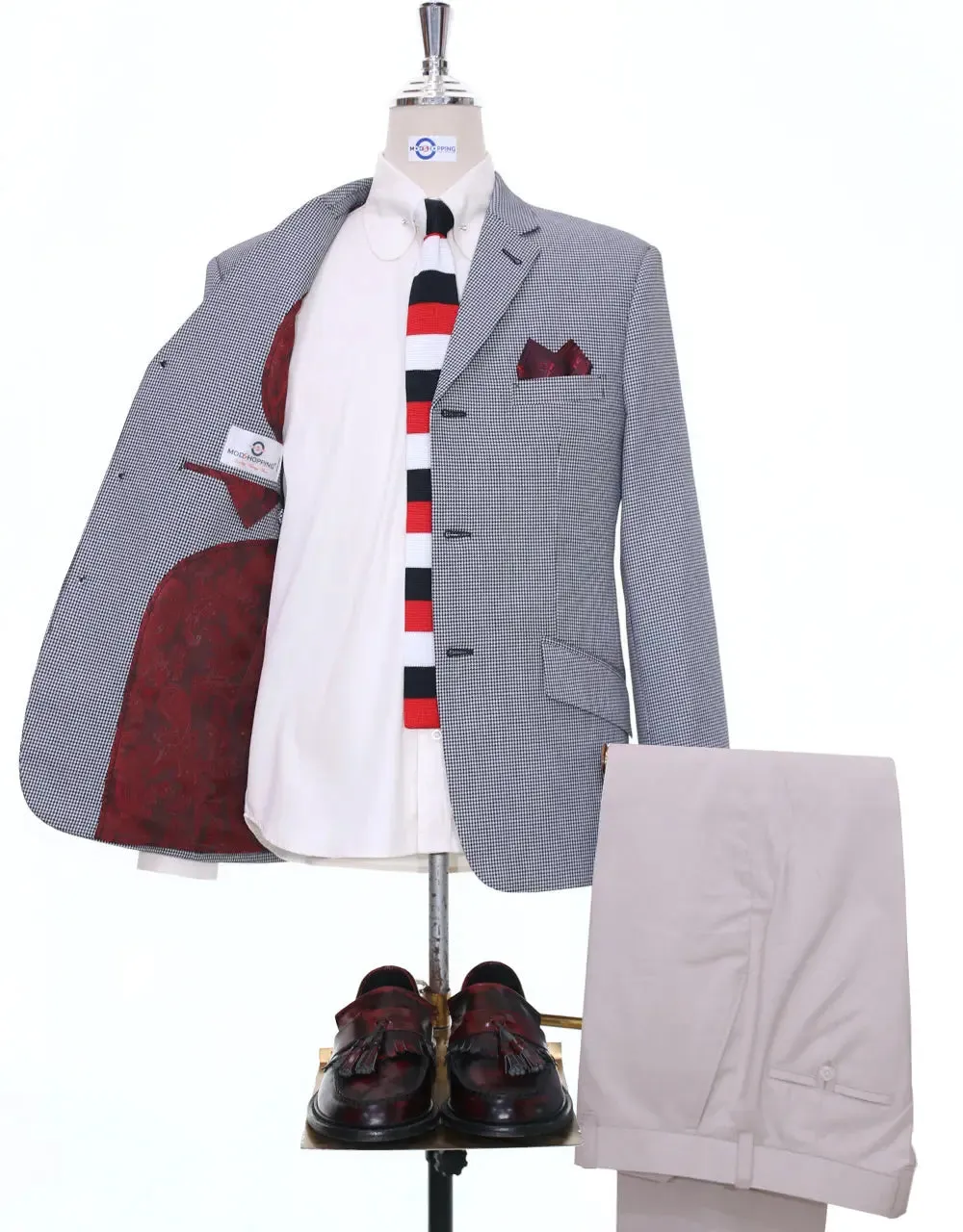 Black And White Small Houndstooth Blazer Jacket