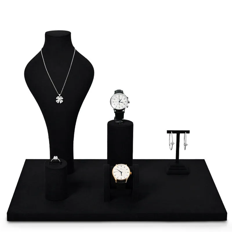 Black Microfiber Jewelry Showcase Display Set TT055