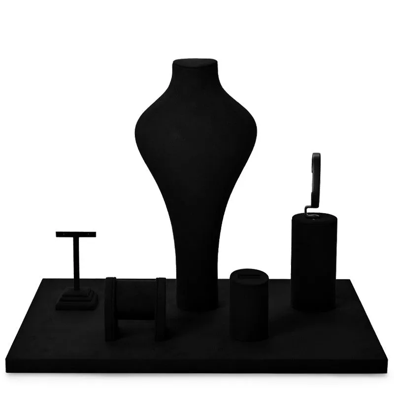 Black Microfiber Jewelry Showcase Display Set TT055