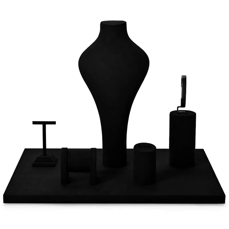 Black Microfiber Jewelry Showcase Display Set TT055