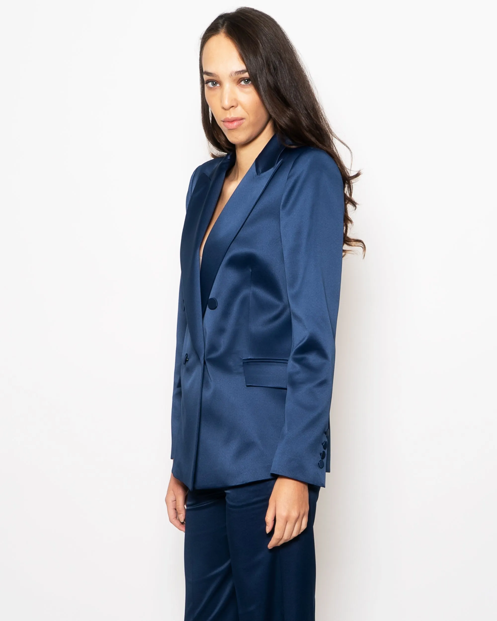 Blazer Doppio Petto in Raso Blu
