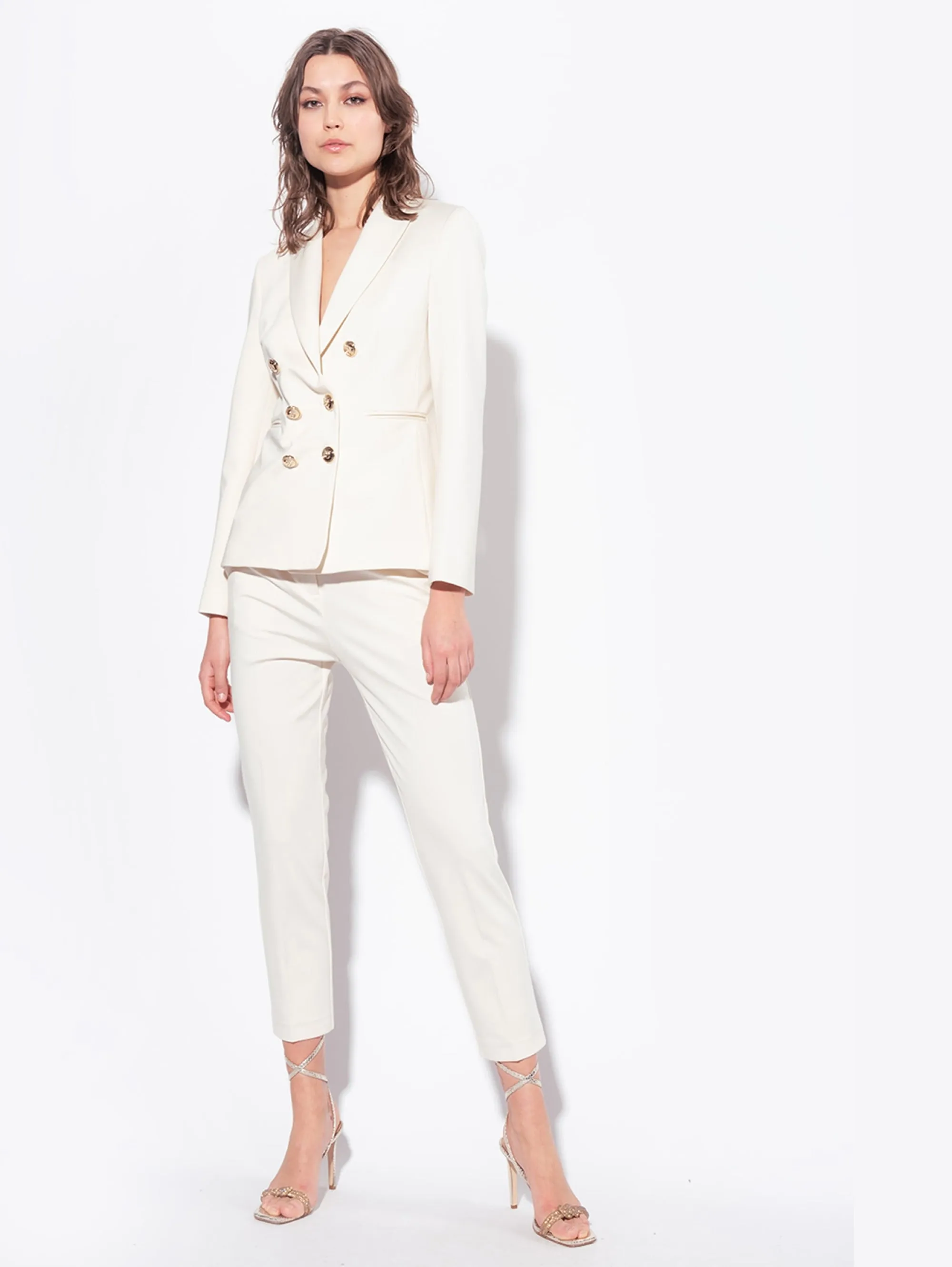 Blazer Doppiopetto con Bottoni Gioiello Bianco