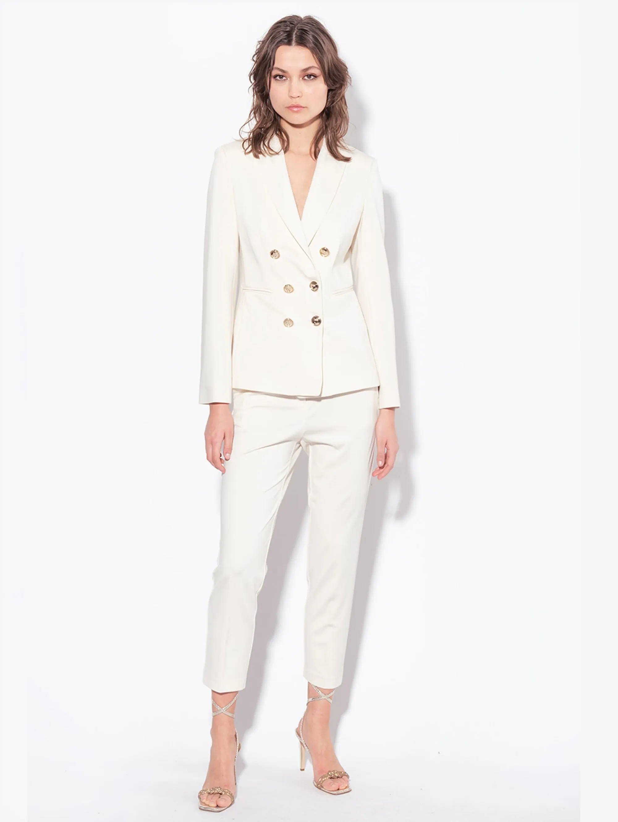 Blazer Doppiopetto con Bottoni Gioiello Bianco