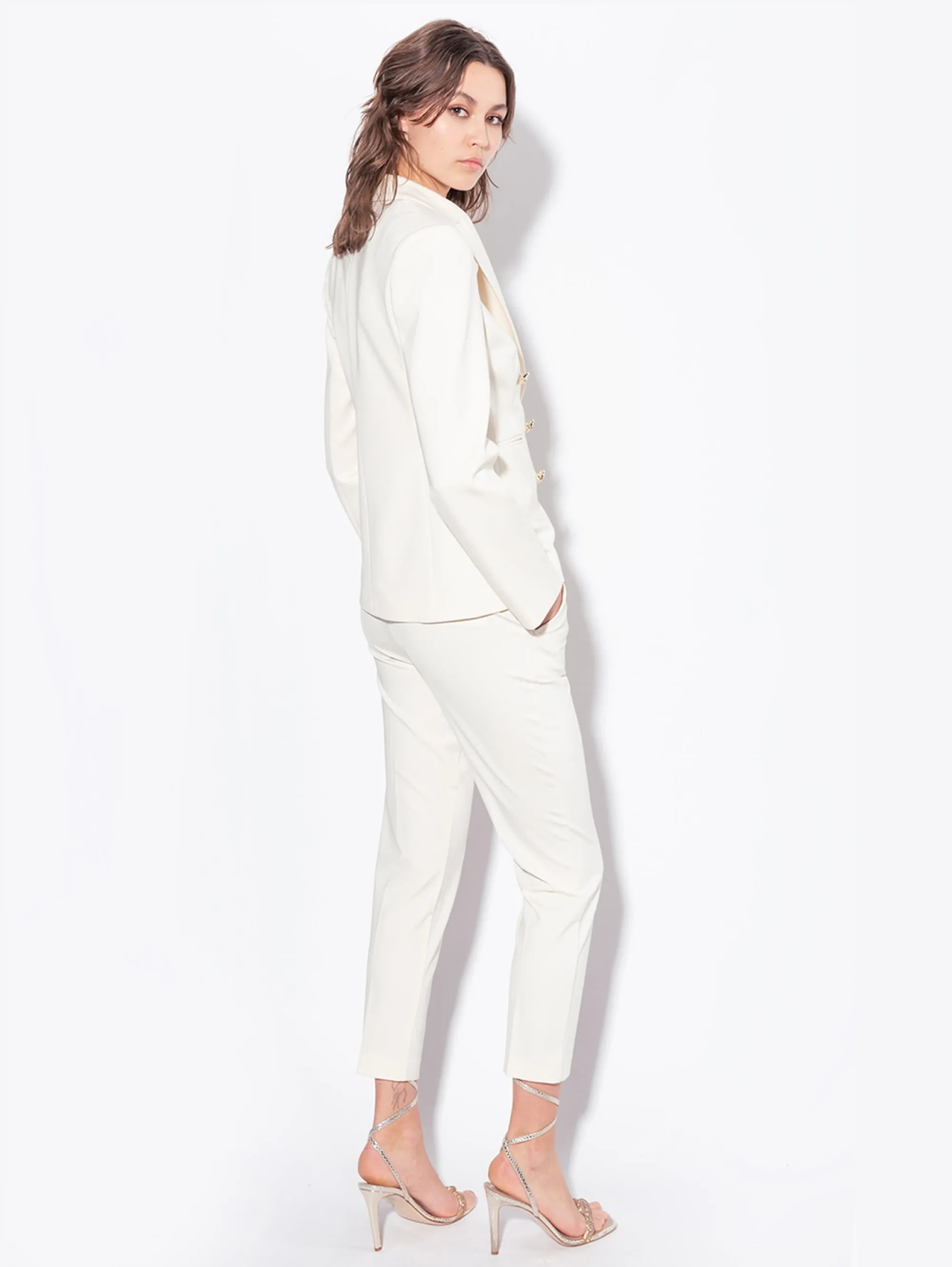 Blazer Doppiopetto con Bottoni Gioiello Bianco