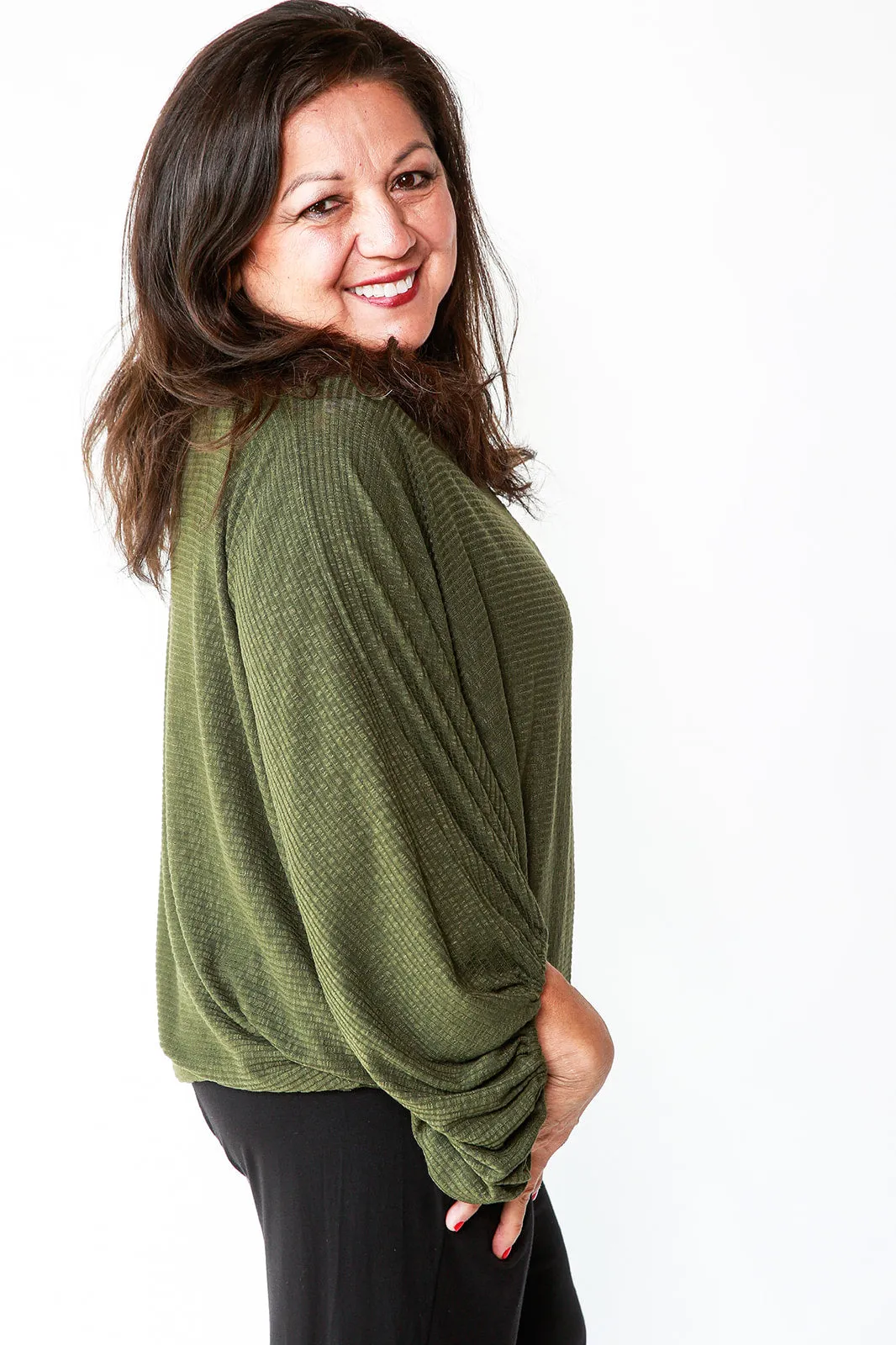 BOAT NECK BALLOON SLEEVES KNIT TOP