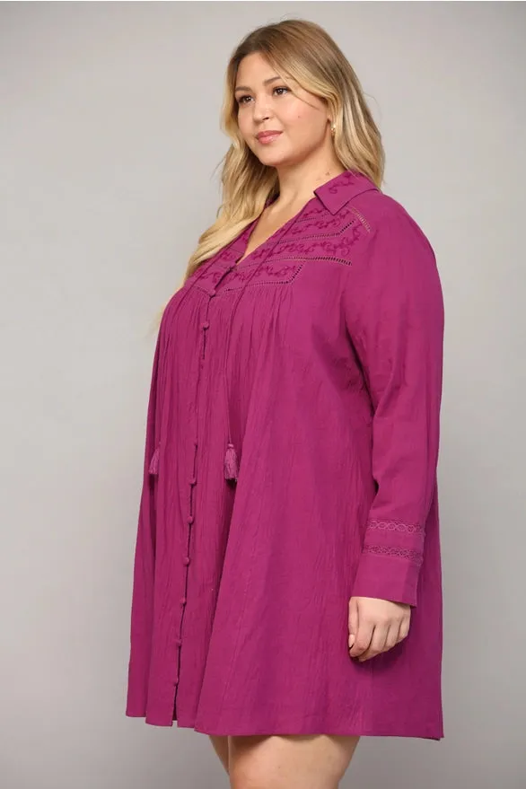 Brittany Button Front Tunic Dress - Plus Size