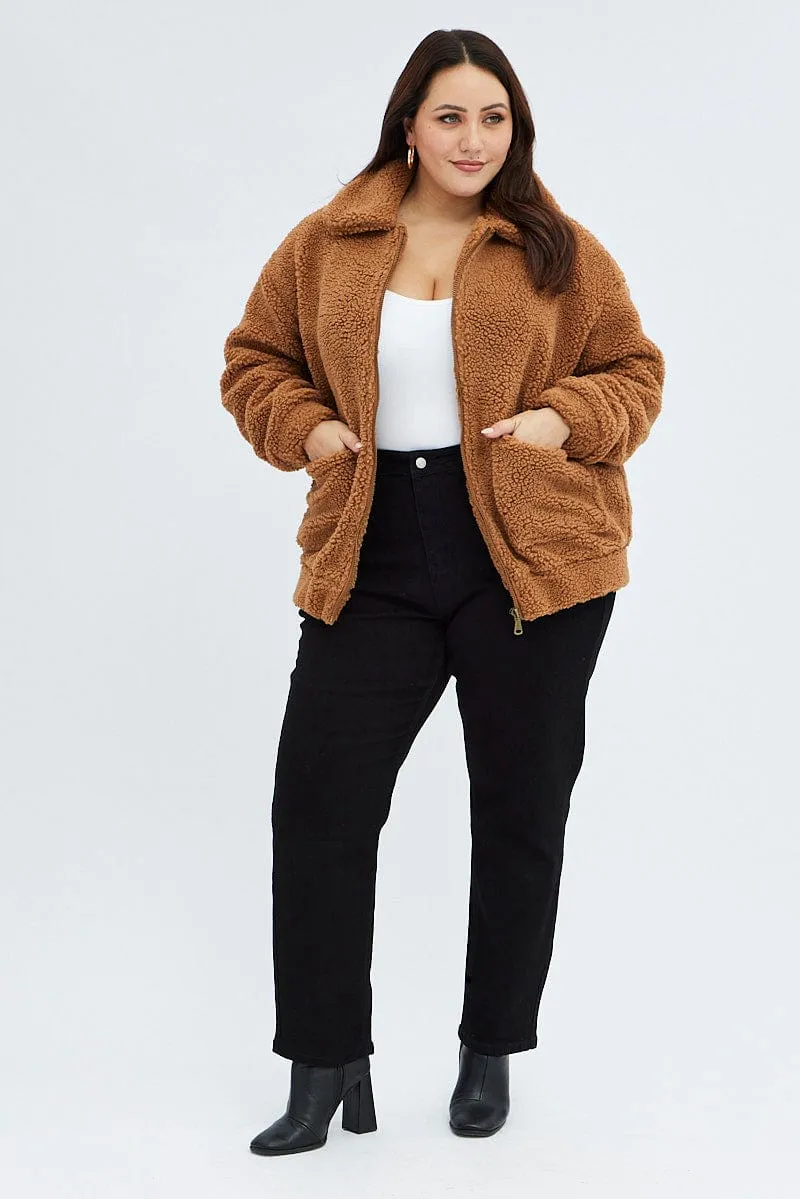 Brown Plus Teddy Jacket