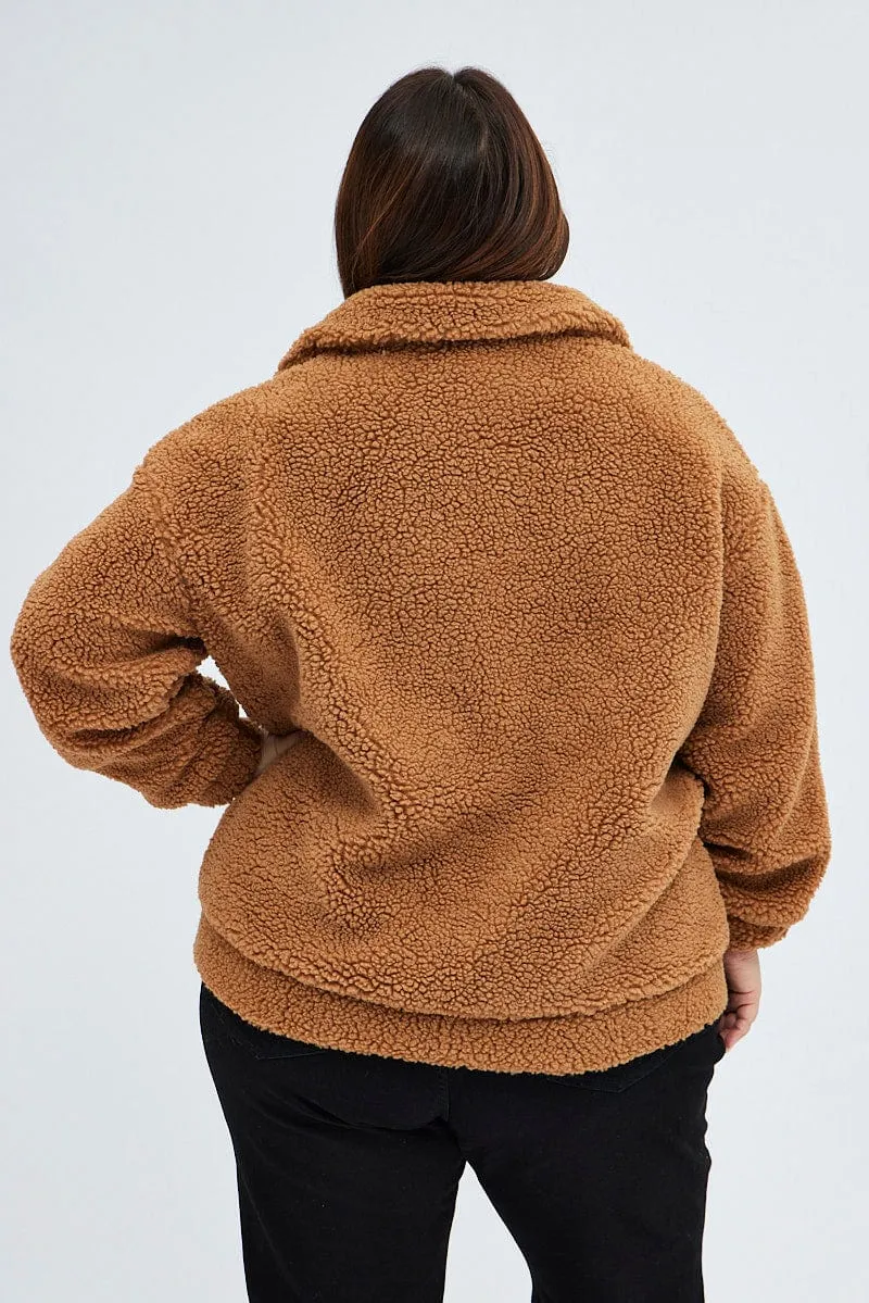Brown Plus Teddy Jacket