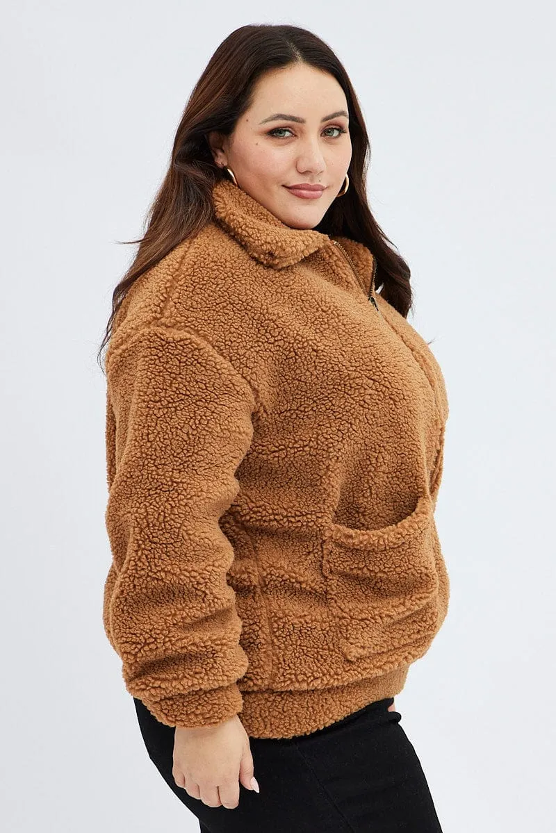 Brown Plus Teddy Jacket