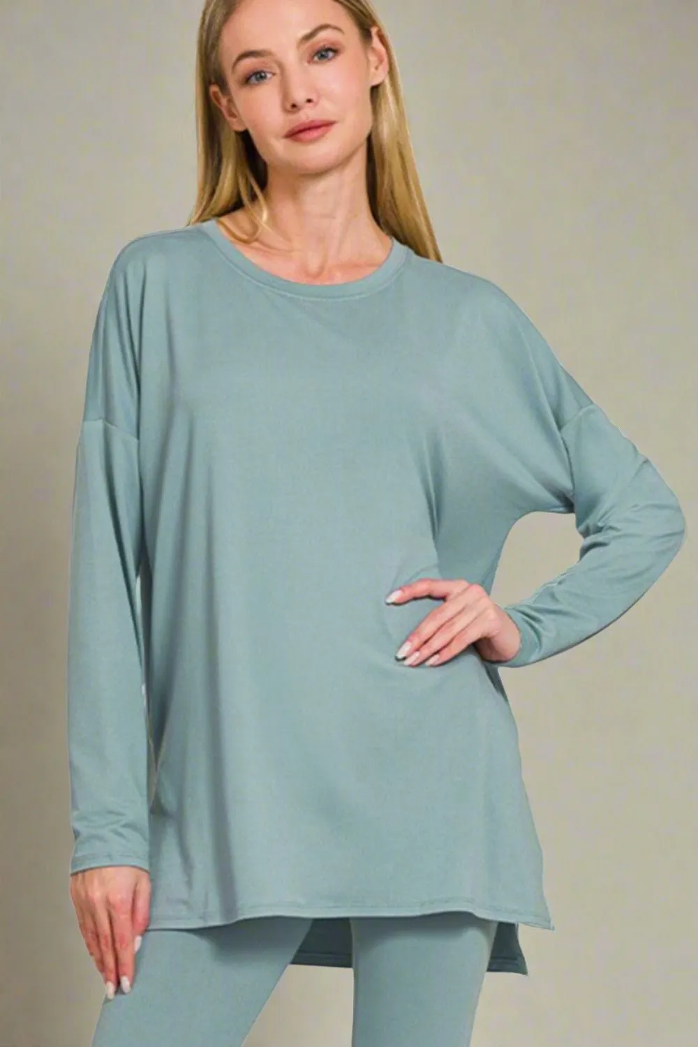 Brushed Microfiber Top and Leggings Lounge Set in Blue Grey