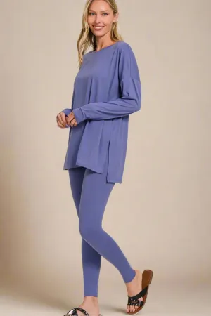 Brushed Microfiber Top and Leggings Lounge Set in Marlin
