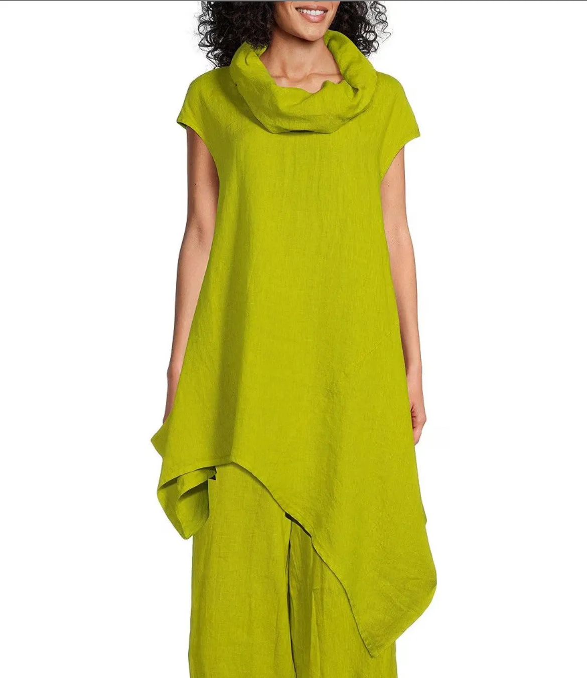 Bryn Walker Noa Light Linen Draped Cowl Neck Short Sleeve Asymmetric Tunic Set