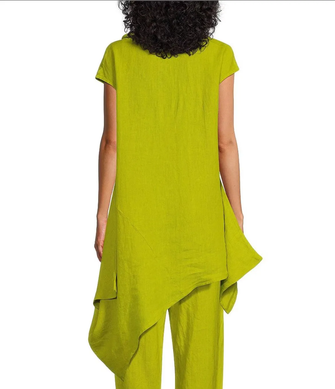 Bryn Walker Noa Light Linen Draped Cowl Neck Short Sleeve Asymmetric Tunic Set