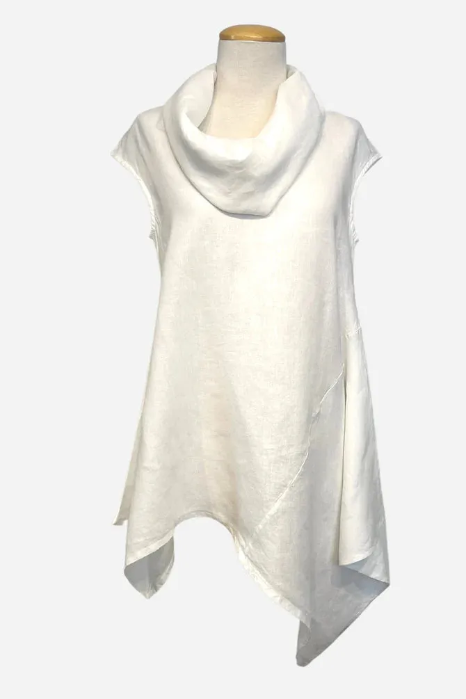 Bryn Walker Noa Light Linen Draped Cowl Neck Short Sleeve Asymmetric Tunic Set