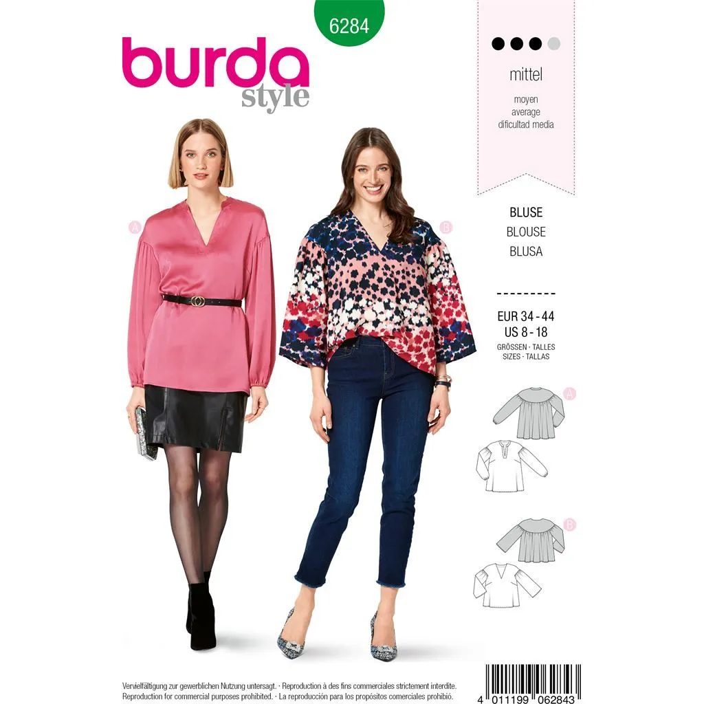 Burda Style Pattern B6284 Misses' Tunic or Blouse, Loose-Fitting, in Two Lengths