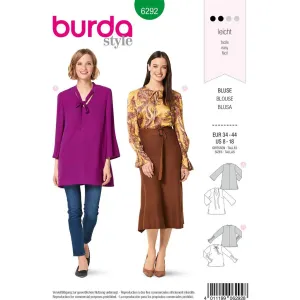 Burda Style Pattern B6292 Misses' Tunic or Top with Tie Necklines