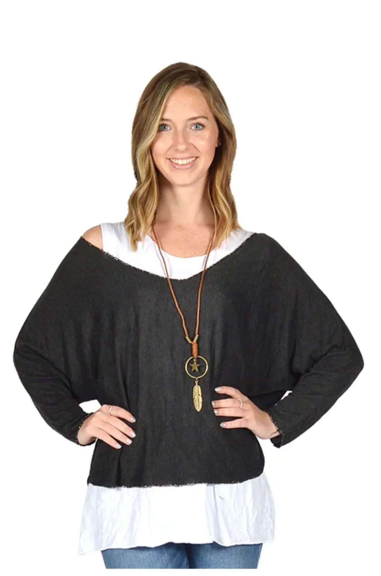 CATHERINELILLY ITG19005BK 2 pc tunic with white tank