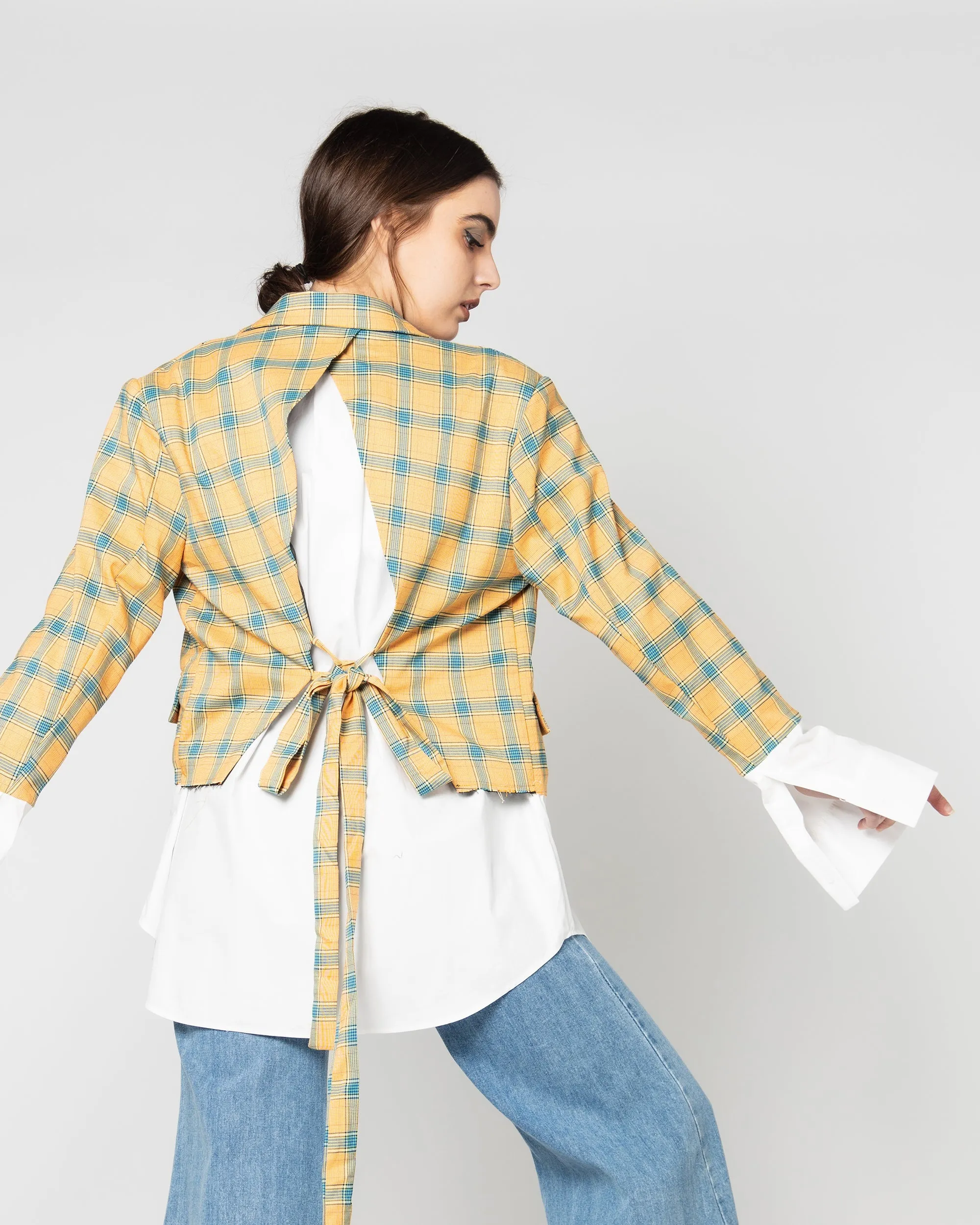 CHECKED BELTED WAIST BLAZER 1623 - بليزر