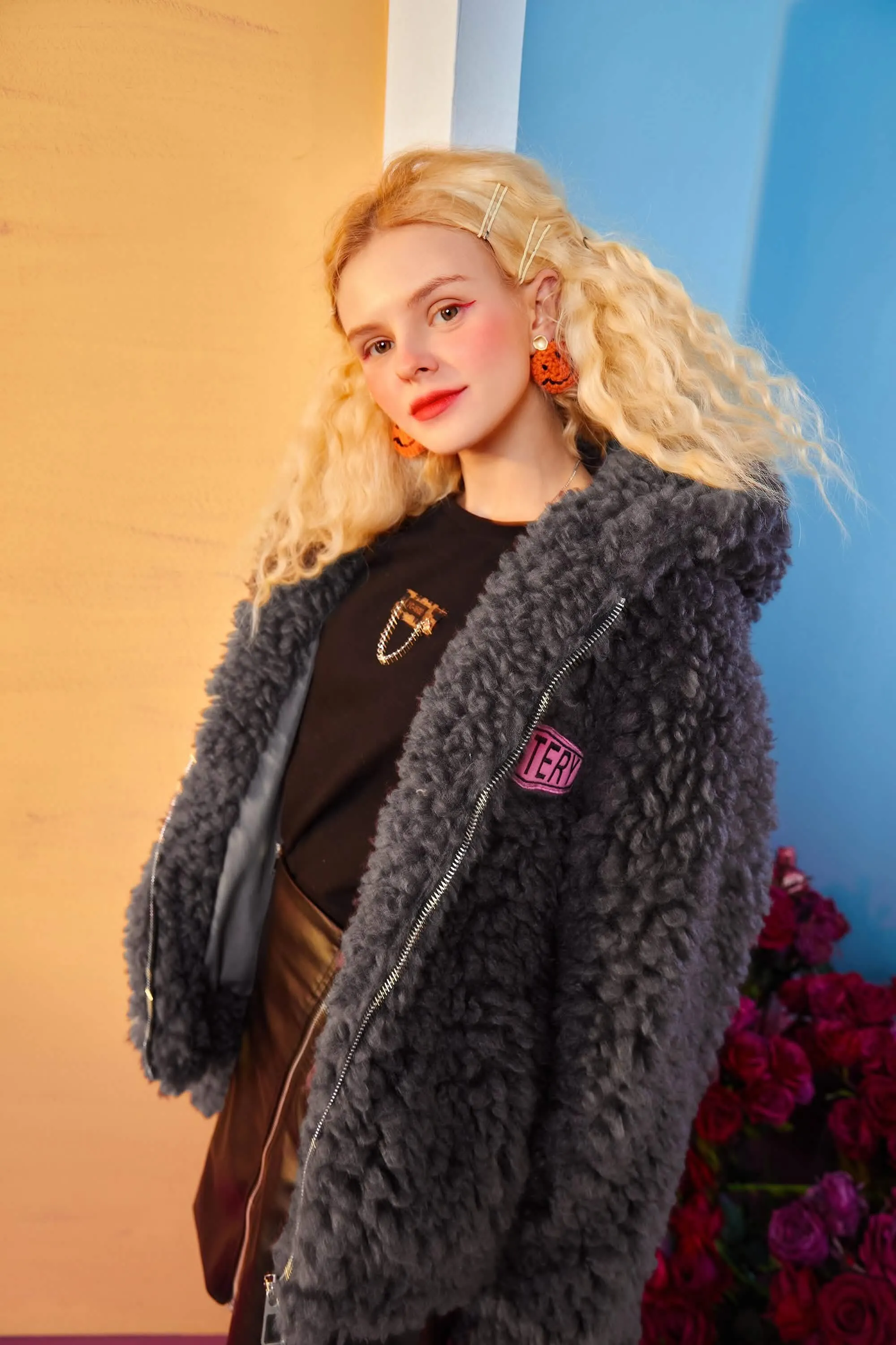 Chic Oversized Hooded Teddy Wool Coat with Zipper for Women