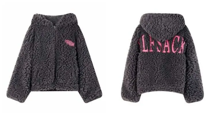 Chic Oversized Hooded Teddy Wool Coat with Zipper for Women