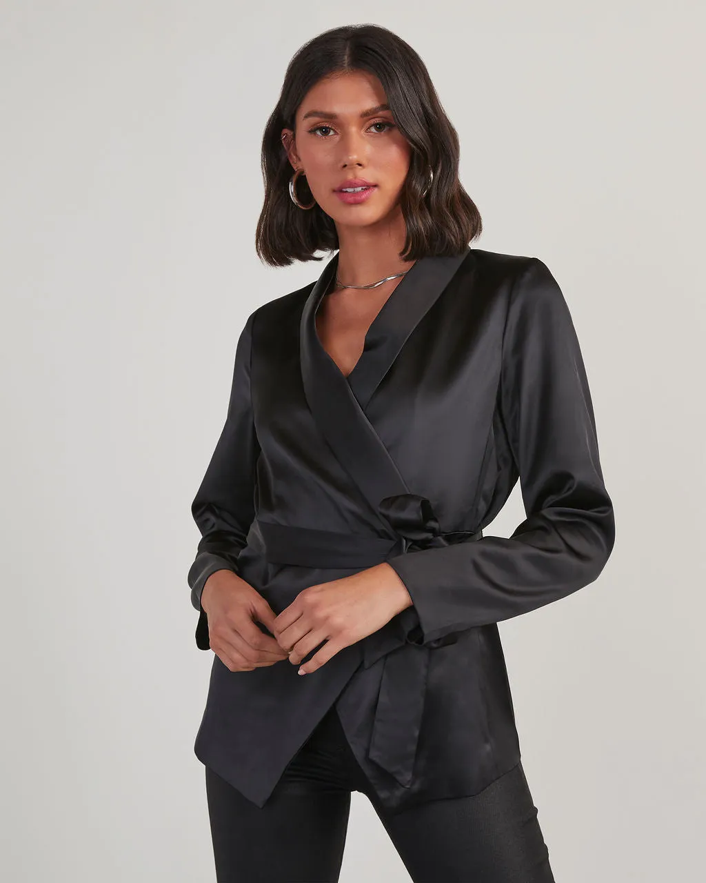 Christy Satin Wrap Blazer