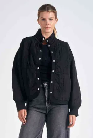 Coat Black Snap front JKQ8229 Women's