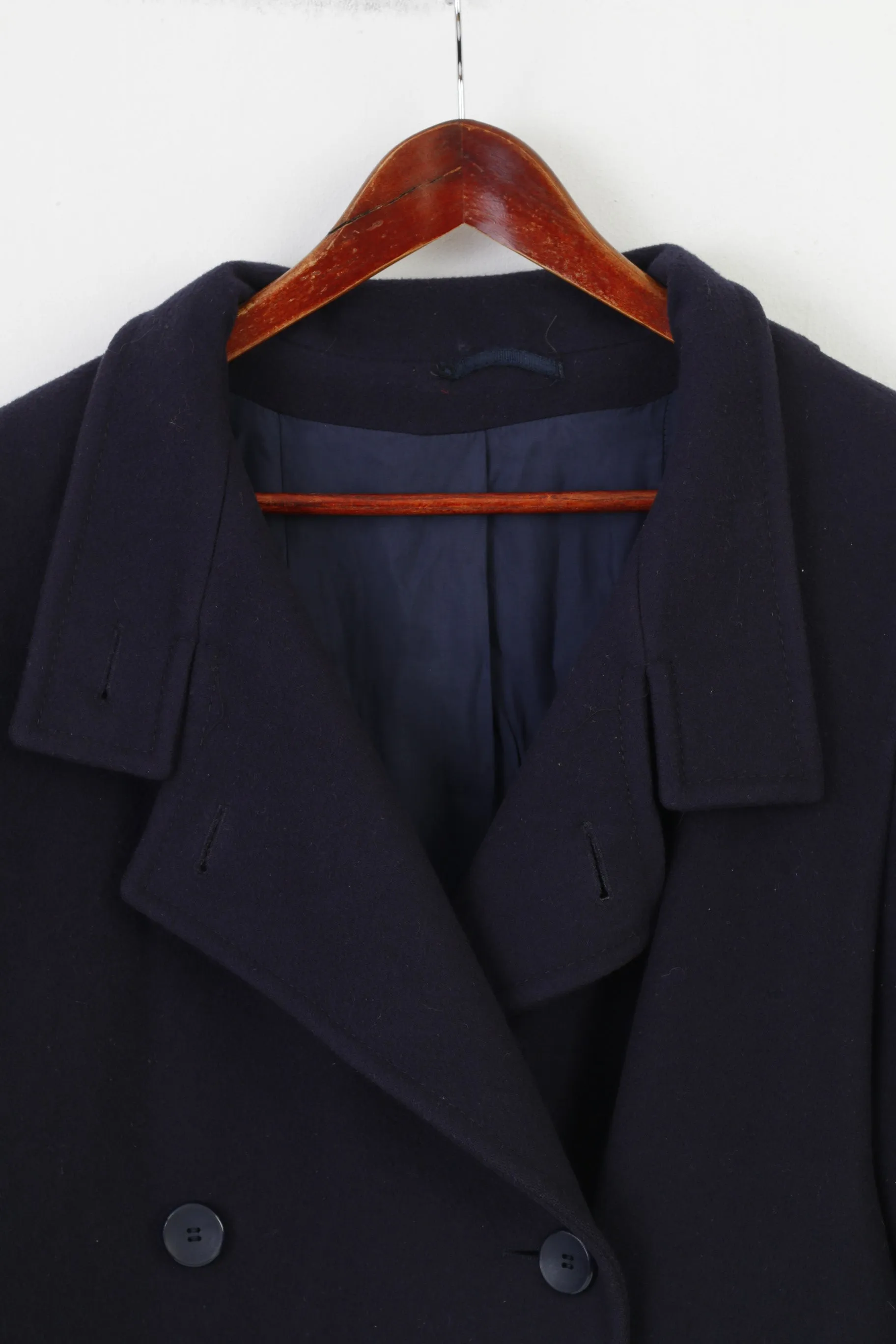 Creation Geissler Woman 42 Coat Wool Navy Breasted Bottoms Winter Vintage