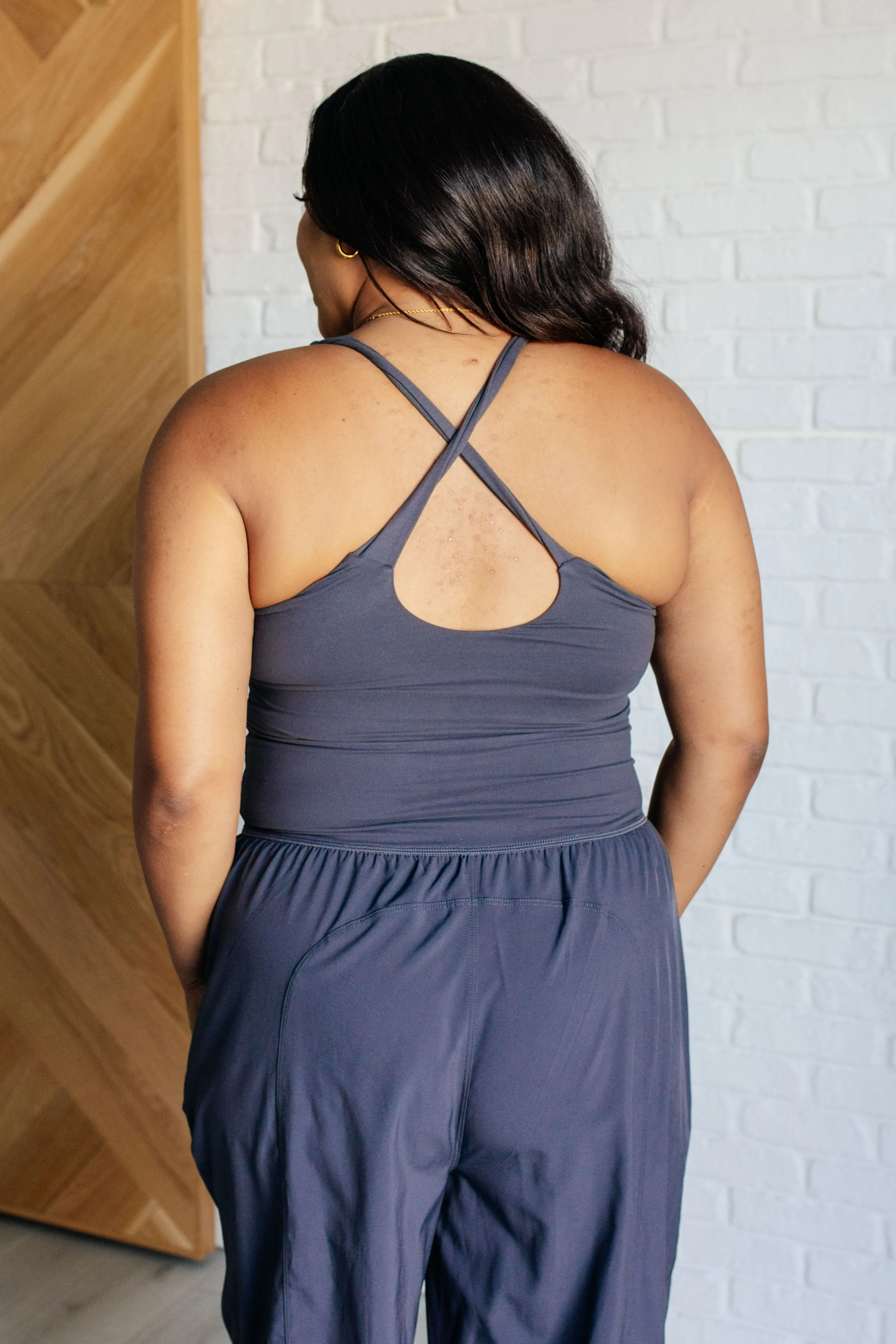 Cutout Jumpsuit with Built in Bra in Charcoal