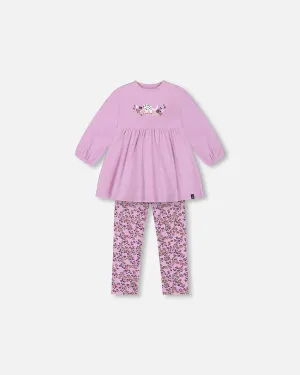 Deux Par Deux Tunic and Printed Leggings Set - Lilac Mini Flowers