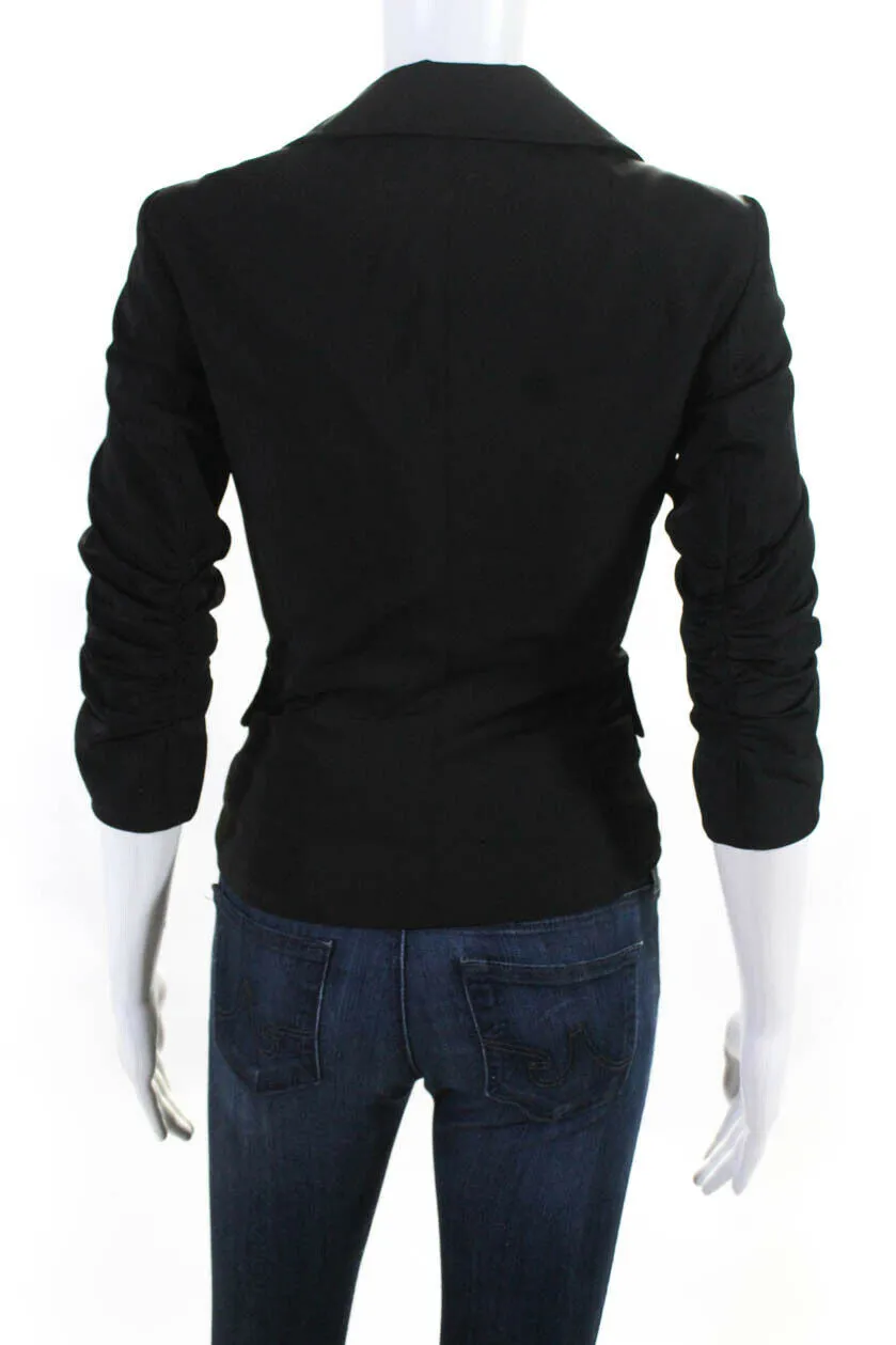 Elizabeth & James Black Pointed Lapel Ruched Short Blazer
