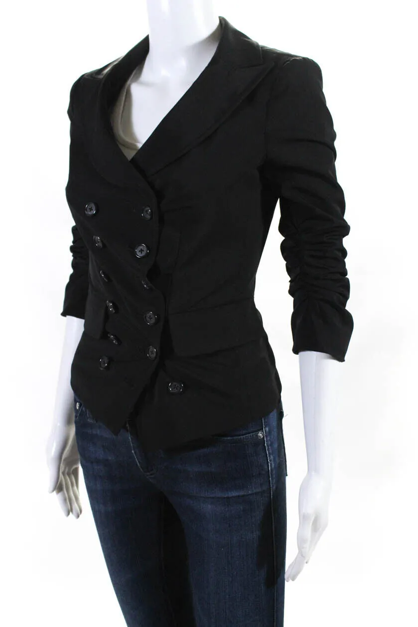 Elizabeth & James Black Pointed Lapel Ruched Short Blazer