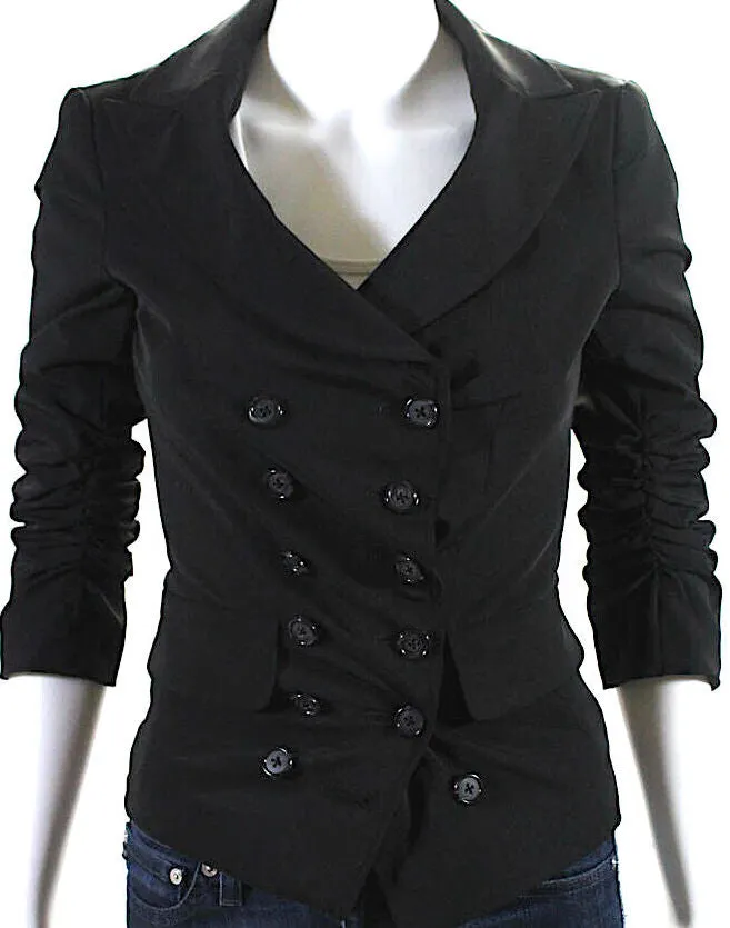 Elizabeth & James Black Pointed Lapel Ruched Short Blazer