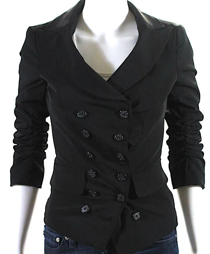 Elizabeth & James Black Pointed Lapel Ruched Short Blazer
