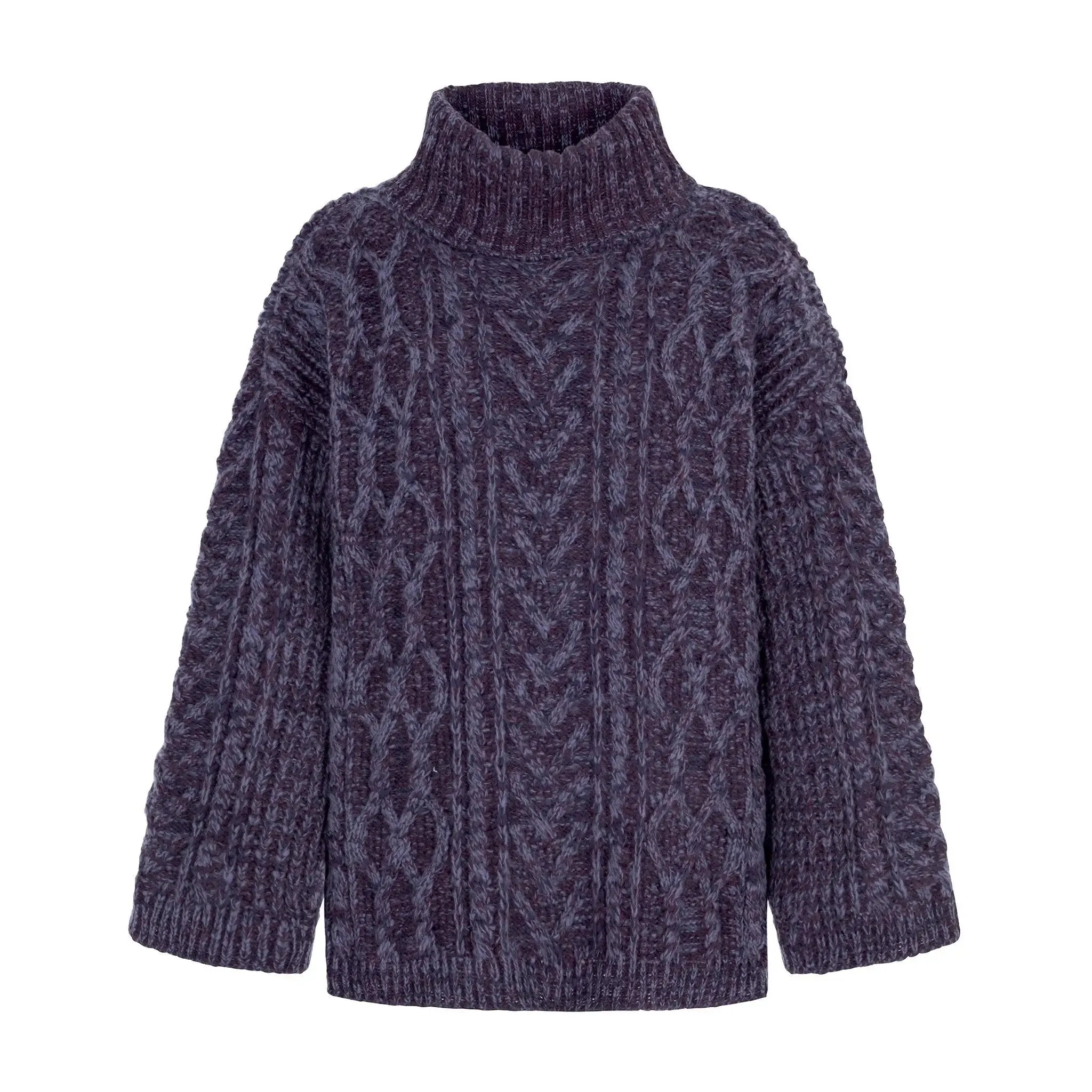 Emily Cable Roll Neck Tunic Jumper - Navy Blue