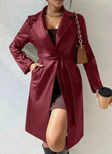 Fashionable Longline leather overcoat Jacket for women