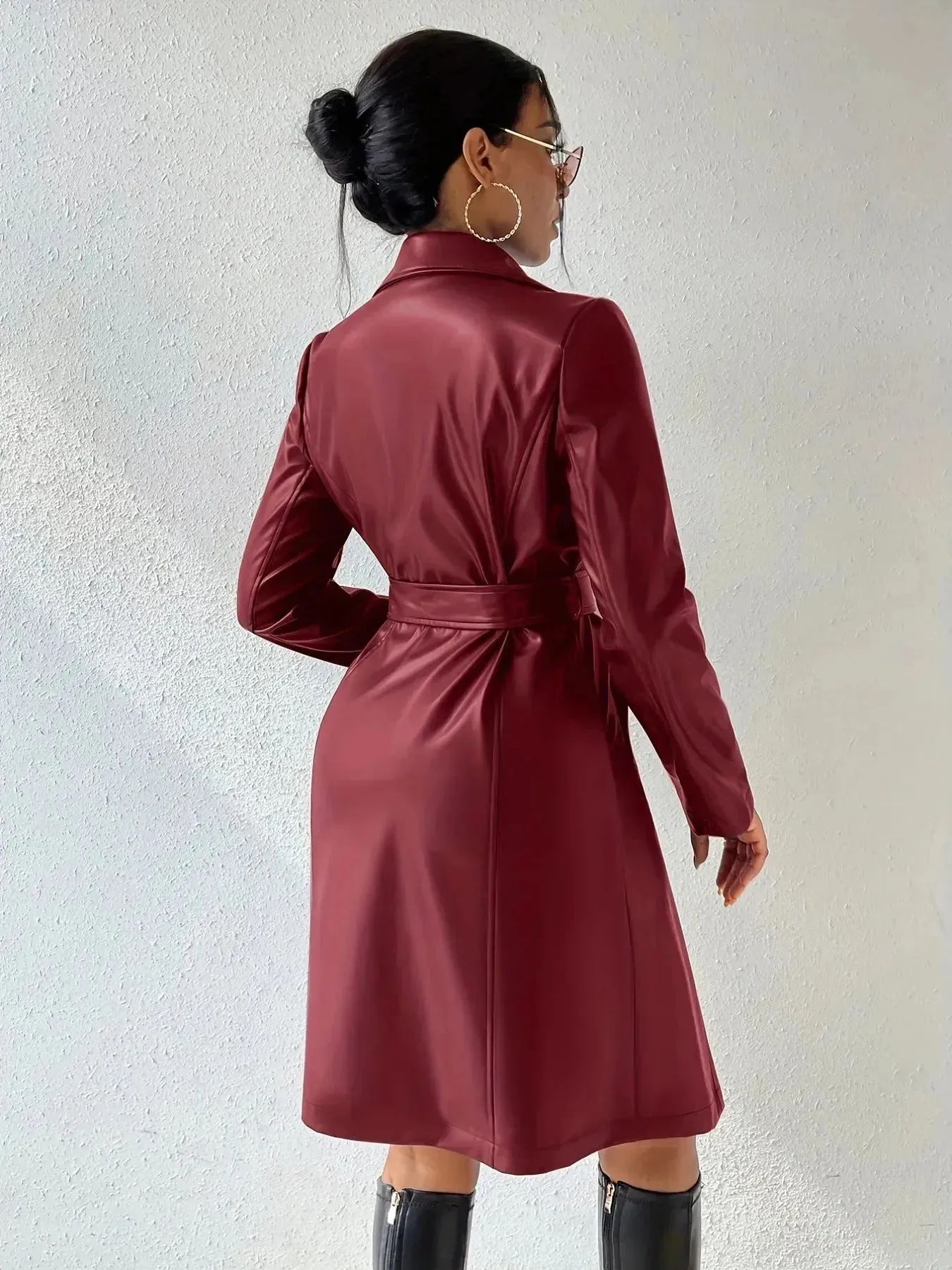 Fashionable Longline leather overcoat Jacket for women