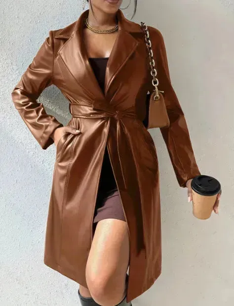 Fashionable Longline leather overcoat Jacket for women
