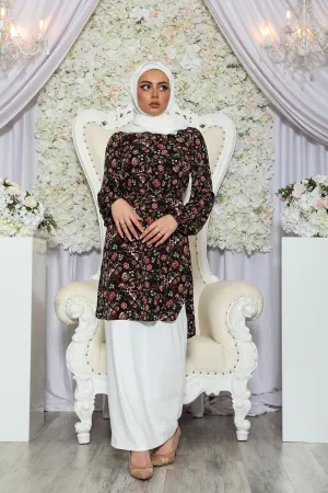 Floral Belted Top- Black/Red