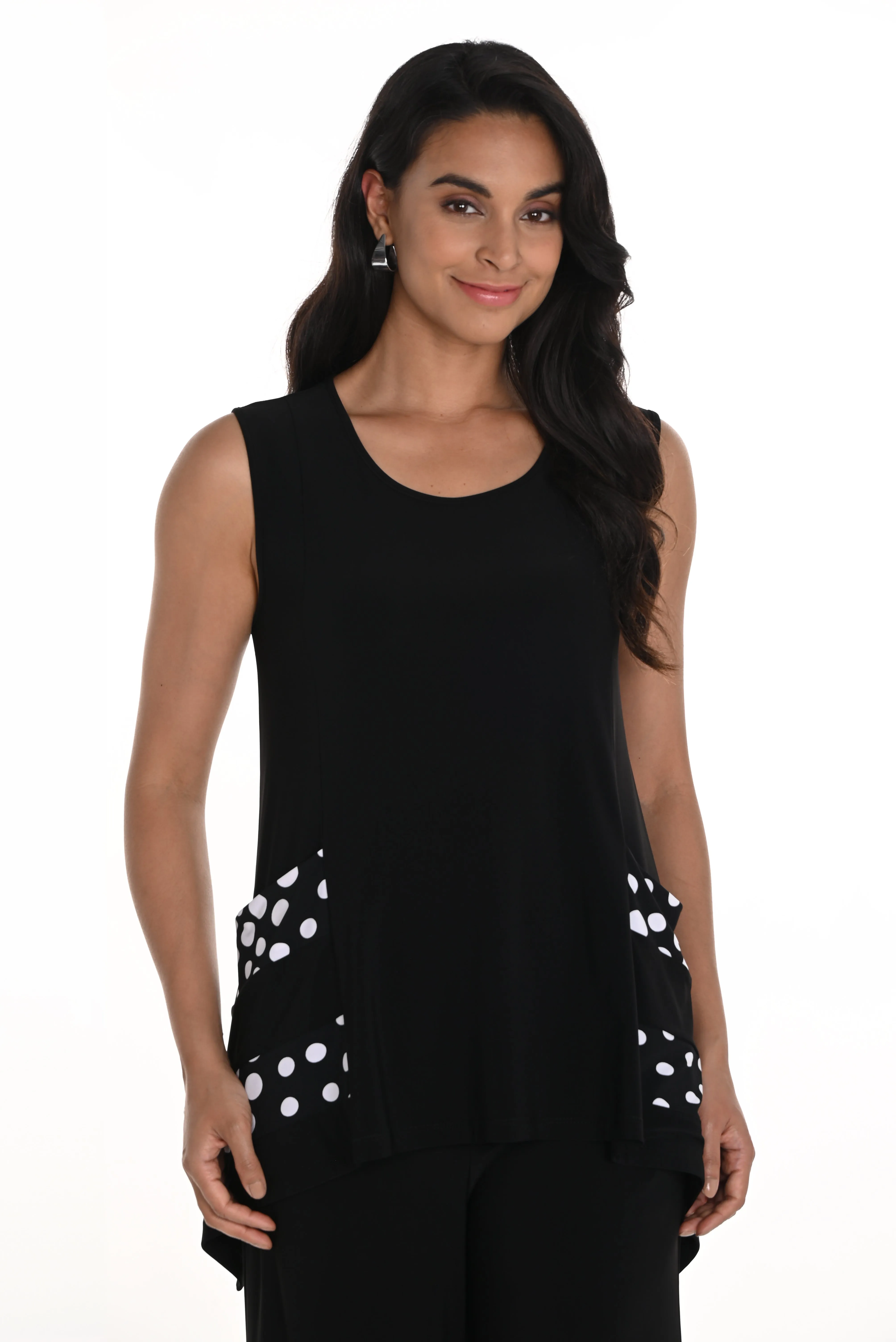 Frank Lyman Spring 2025-256310-1001-Knit Tunic-Black/White