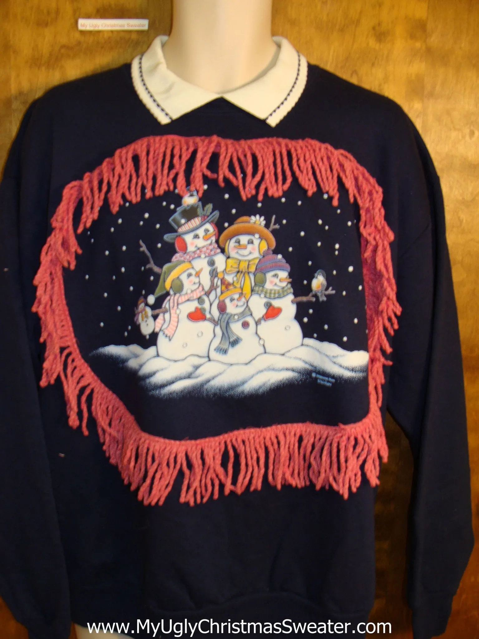Funny Christmas Sweatshirt with Snowman Family and Fringe