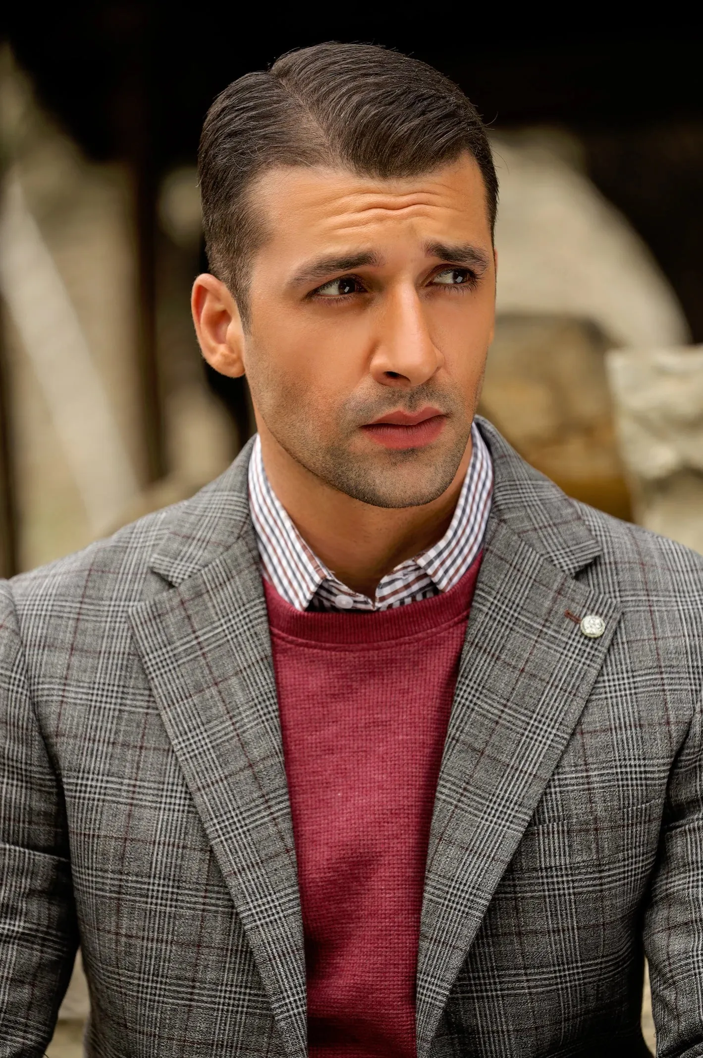 Grey Check Blazer for Men